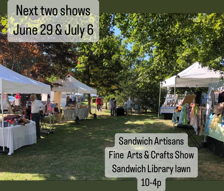 SndwichArtisans's tweet image. 25+ artisans on the Sandwich Library lawn on June 29 &amp;amp; July 6. 
142 Main St., Sandwich
#sandwichma
#capecodma 
#capecod