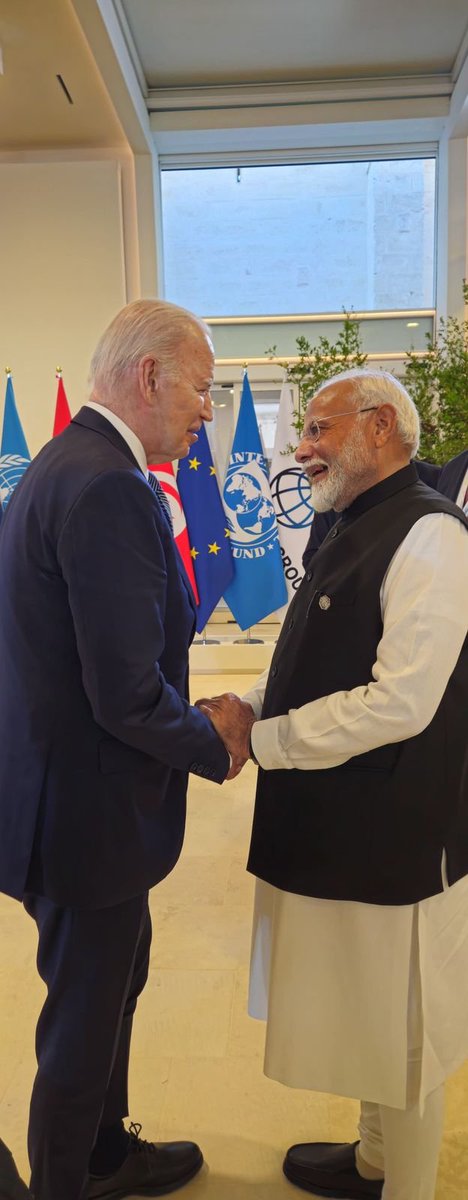 narendramodi's tweet photo. It's always a pleasure to meet @POTUS @JoeBiden. India and USA will keep working together to further global good. 🇮🇳🇺🇸 https://t.co/Xzyvp5cLCq
