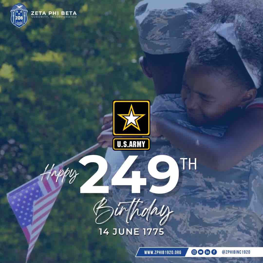 Zeta Phi Beta Sorority, Inc. values the service and sacrifice of our sorors and Amicae who are a part of the U.S. Army. Every year we continue to push for advocacy to ensure military soldiers and their families are properly served!

#zetaphibeta #zphib #zphib1920 #USArmyBirthday