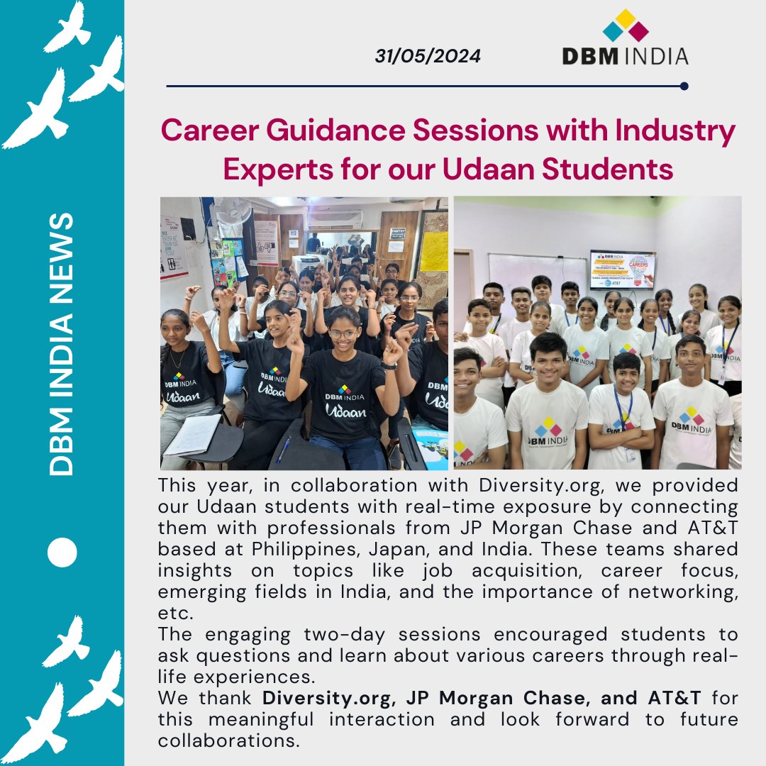 Career Guidance Sessions with Industry Experts

#dbmindia #dbmteam #udaan #udaanscholars #diversityorg #AT&amp;T #JPMorganChase #career #careerguidance #careergrowth #experience #experiencesharing