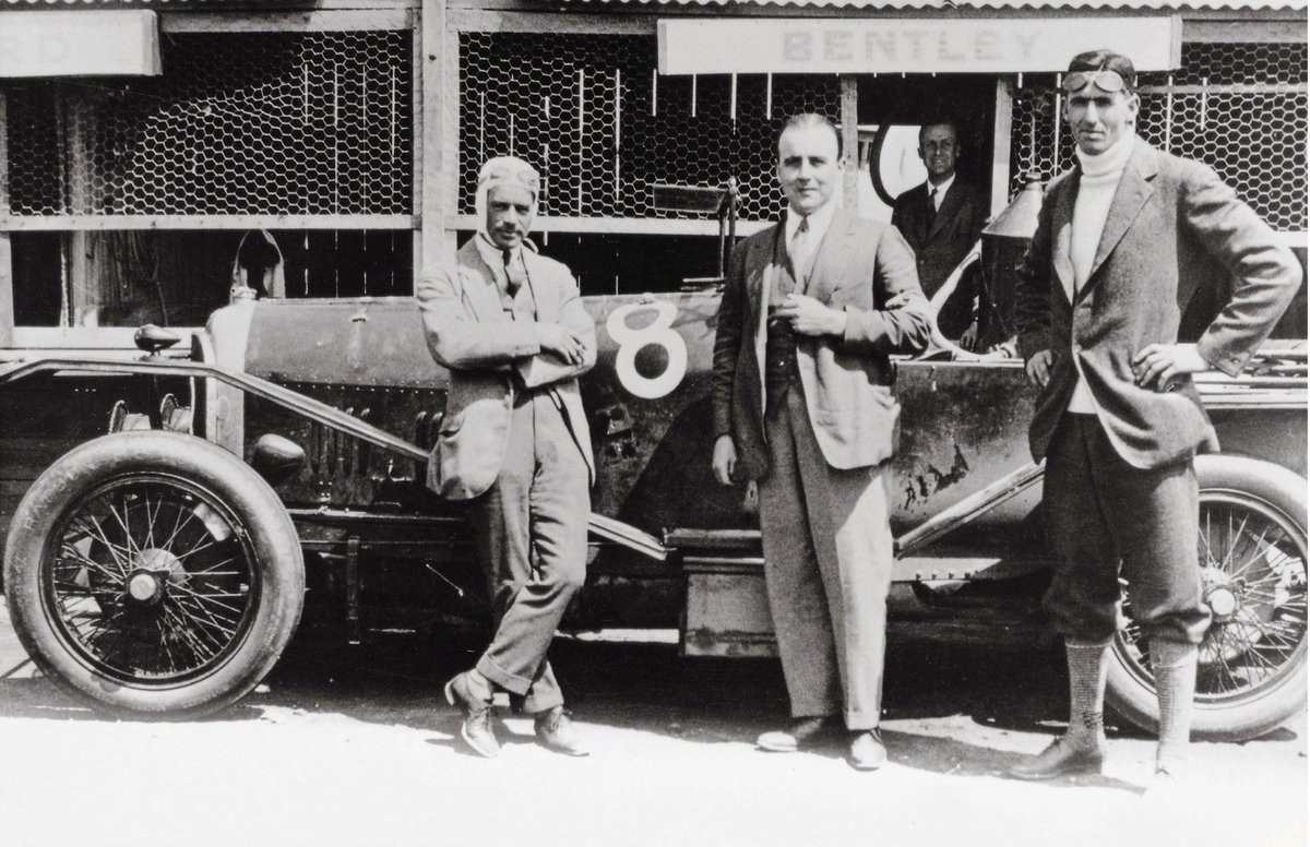 100 years since a historic first win for #Bentley at <a href="/24hoursoflemans/">24 Hours of Le Mans</a>, on the 15th June 1924.

#BentleyBoys John Duff (right) and Frank Clement (left) won the race in their 3 Litre, seen here together with W.O Bentley (centre).