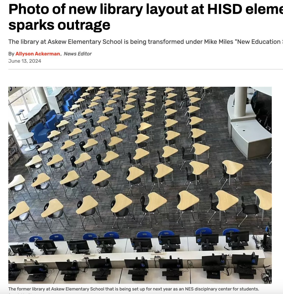 Don't worry, they say this former library is not one of Houston ISD's new "detention centers" (actual term), just a "team center" where kids will sit in silence with their "work packets" without the help of a teacher.