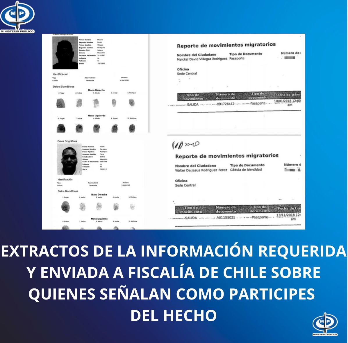 TarekWiliamSaab's tweet photo. #AHORA

el @MinpublicoVEN
en  torno a las histéricas  y distorsionadas declaraciones oficiales de voceros gubernamentales chilenos, en donde a través de su acostumbrado  lenguaje soez vuelven a mentir en relación al #CasoOjeda: esta vez para  decir que la Fiscalía Venezolana no ha querido cooperar con la investigación relacionada con ese lamentable homicidio.

1) Nos vemos  obligados como órgano principal del Poder Ciudadano de Venezuela a hacer #publica la  respuesta entregada a la Fiscalia Nacional de Chile, las cuales fueron enviadas de manera oportuna a través de los canales regulares.

2) En tal sentido, la información requerida a nuestro país fue a través de 2 mecanismos: 

a) Solicitud de Cooperación Interinstitucional (mecanismo de la AIAMP), recibida el 09/04/2024 a través de correo electrónico, respondida en fechas 18/04 y 23/04/2024 y 

b) Solicitud de Asistencia Mutua en materia Penal, recibida en fecha 15/04 por correo electrónico y 18/04/2024 por vía diplomática, cuya respuesta fue enviada en fecha 29/05/2024.

3) Adicionalmente se recibieron 2 ampliaciones de la SCI recibidas el 30/04, las cuales fueron respondidas por nosotros el 29/05.

4) En la información requerida y oportunamente enviada se incluyó reporte migratorio, datos biográficos  y biométricos de Walter Rodríguez y Maickel Villegas, quienes son señalados por la Fiscalía de Chile como principales participes del criminal hecho, parte de cuya información igualmente la hacemos  pública a través de estos #post que aquí adicionamos.

4) Finamente ratifico que el Ministerio Publico de Venezuela, bajo nuestra gestión: continuara en base a lo establecido en los mecanismos de cooperación penal: cumpliendo a cabalidad  con las obligaciones conducentes para combatir el delito trasnacional en todas sus formas, todo ello en base a lo establecido por el Derecho Internacional.