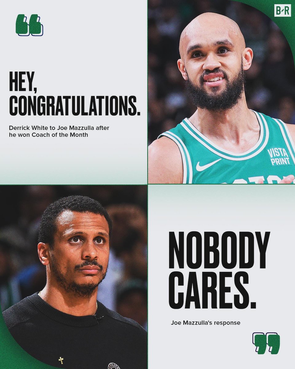 BleacherReport's tweet photo. Joe Mazzulla was unphased by his Coach of the Month win 🤣💀 https://t.co/mgMLt5k60E