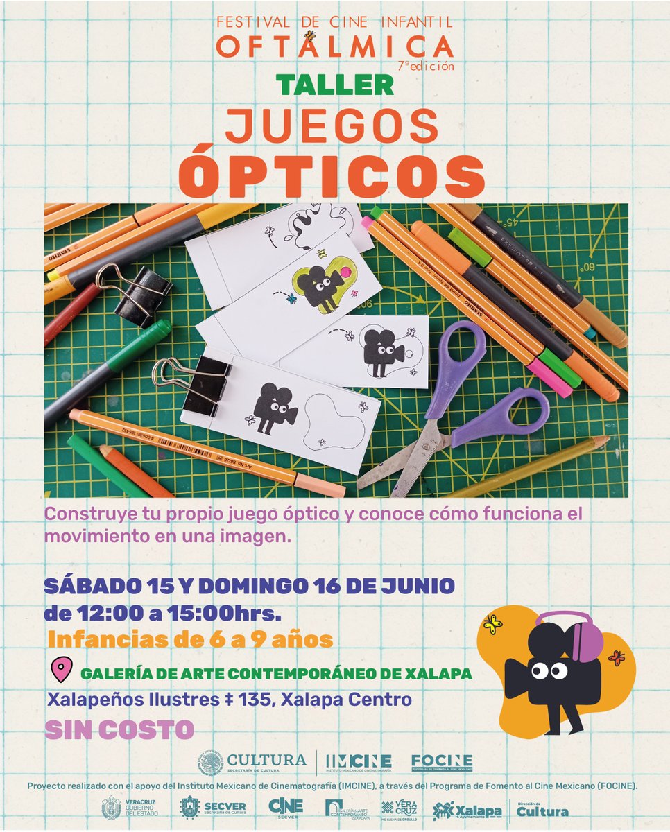 GACXalapa's tweet photo. @oftalmicakids llega con múltiples actividades para el disfrute de los más pequeños del hogar.
🗓15 y 16 de junio
⏰12:00 a 15:00 h
🎟Entrada libre

🎞 Taller Personajes y Marionetas
➡️ Registro: https://t.co/jd7AVAt7Ug

🎞 Taller Juegos Ópticos

🎞 Taller Cuentacuentos Animados https://t.co/shHfMfobFR