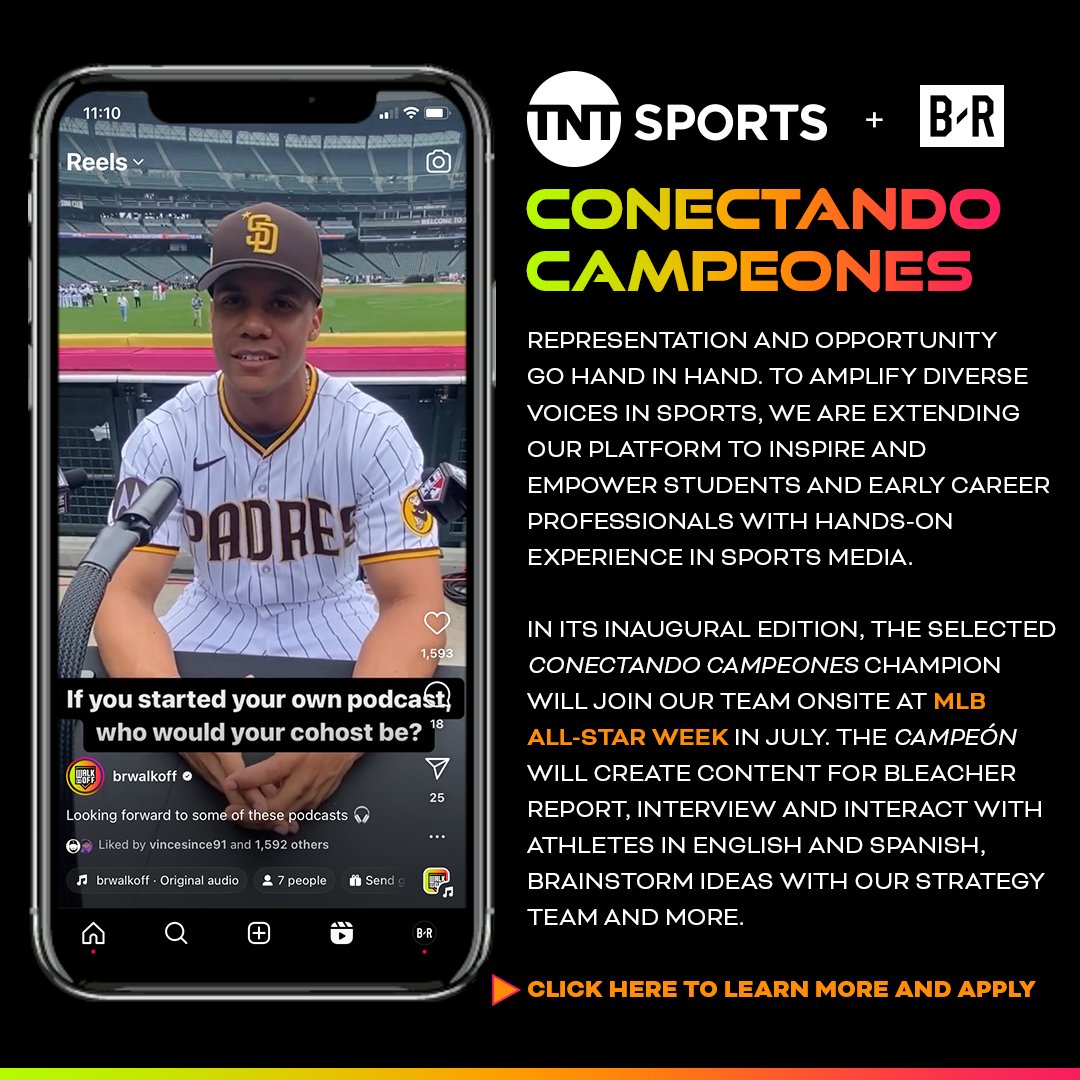 BRWalkoff's tweet photo. Want to work with us at MLB All-Star?

We'd like to announce the Conectando Campeones fellowship ⚾️ @TNTSportsUS 

Apply here 👉 https://t.co/KAxvDFwP9M https://t.co/LgW7Mt3FlA