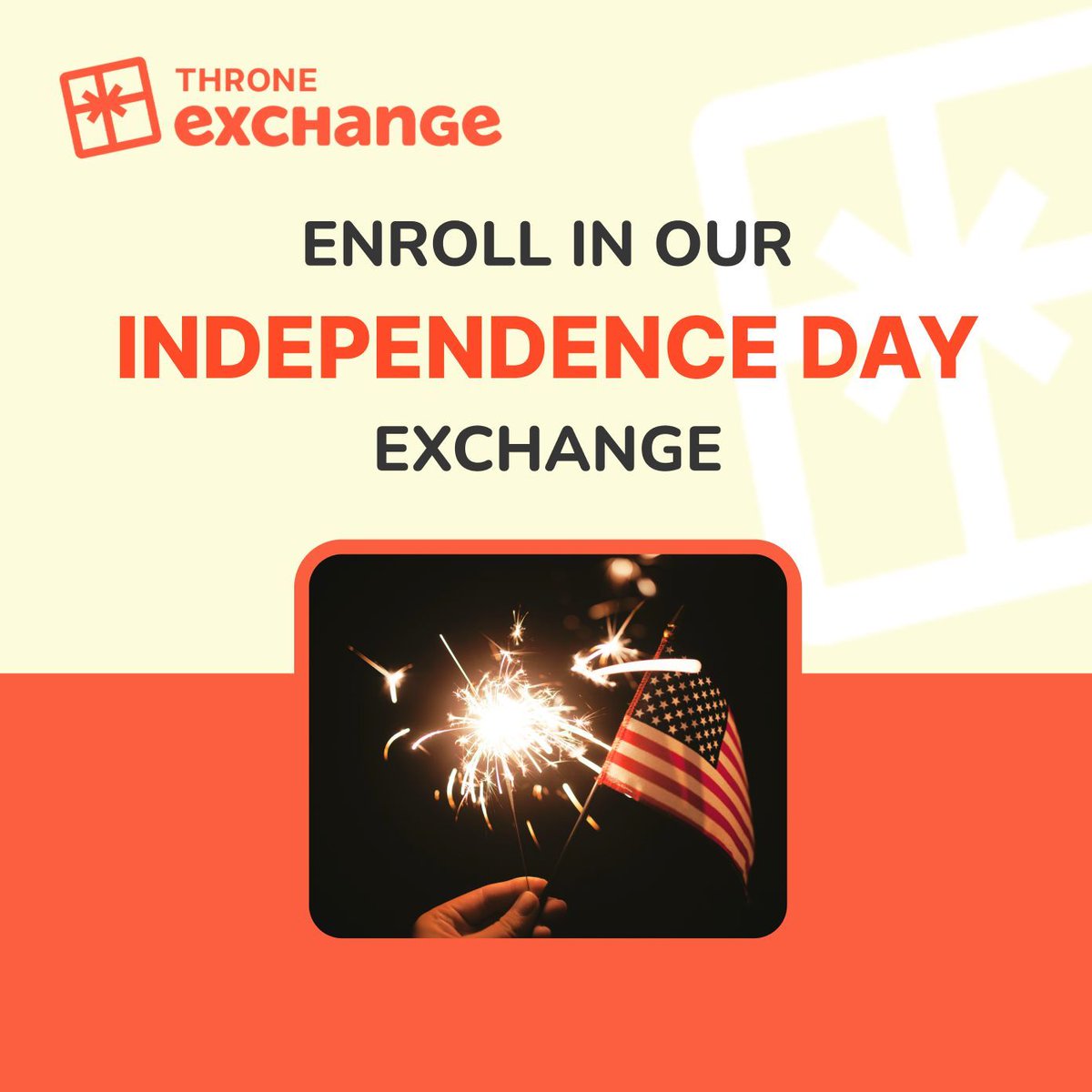 ThroneExchange's tweet image. ✨  Independence Day Gift Exchange✨ 

As Independence Day approaches, let’s celebrate American patriotism with the day our country earned its freedom!

Don’t let this exciting opportunity slip away. 

Signup here: buff.ly/3UQa3t1