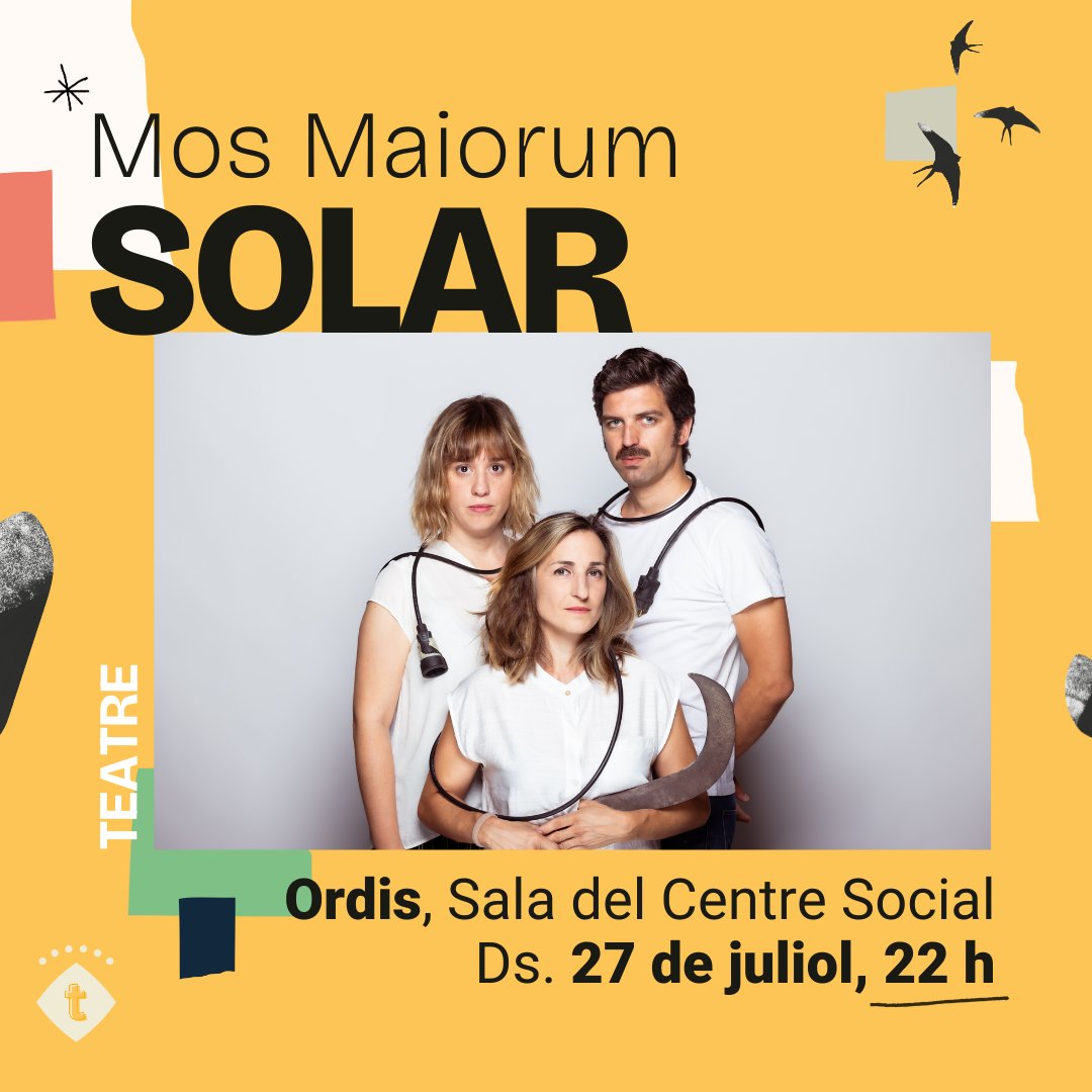 fasttemporda's tweet photo. PROGRAMACIÓ #FASTT 2024 🌻
‘Solar’, de @MosMaiorum_art, una àgora pública on escoltarem veus diverses, cants atàvics i impactes electromagnètics.
📍 Ordis (Sala del Centre Social)
📆 27/07
⌚️ 22h (a les 20h obrim portes)
🎟 12,50€
+ info a 📲 https://t.co/YArLUoy7Cp https://t.co/7FyIqG6Q7i