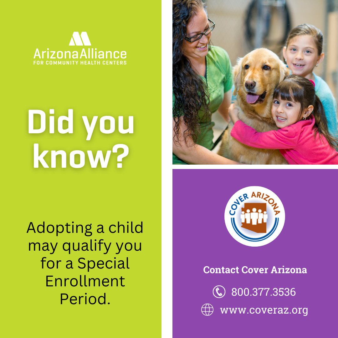 AZAllianceCHCs's tweet photo. Having a child or adopting a child may make you eligible to enroll in health insurance outside the yearly Open Enrollment Period.

For more information, contact Cover Arizona at 800.377.3536 or https://t.co/OOiTdSZzEE.

#insurance #medicaid #healthinsurancepolicy https://t.co/ARS3SG7Zu0