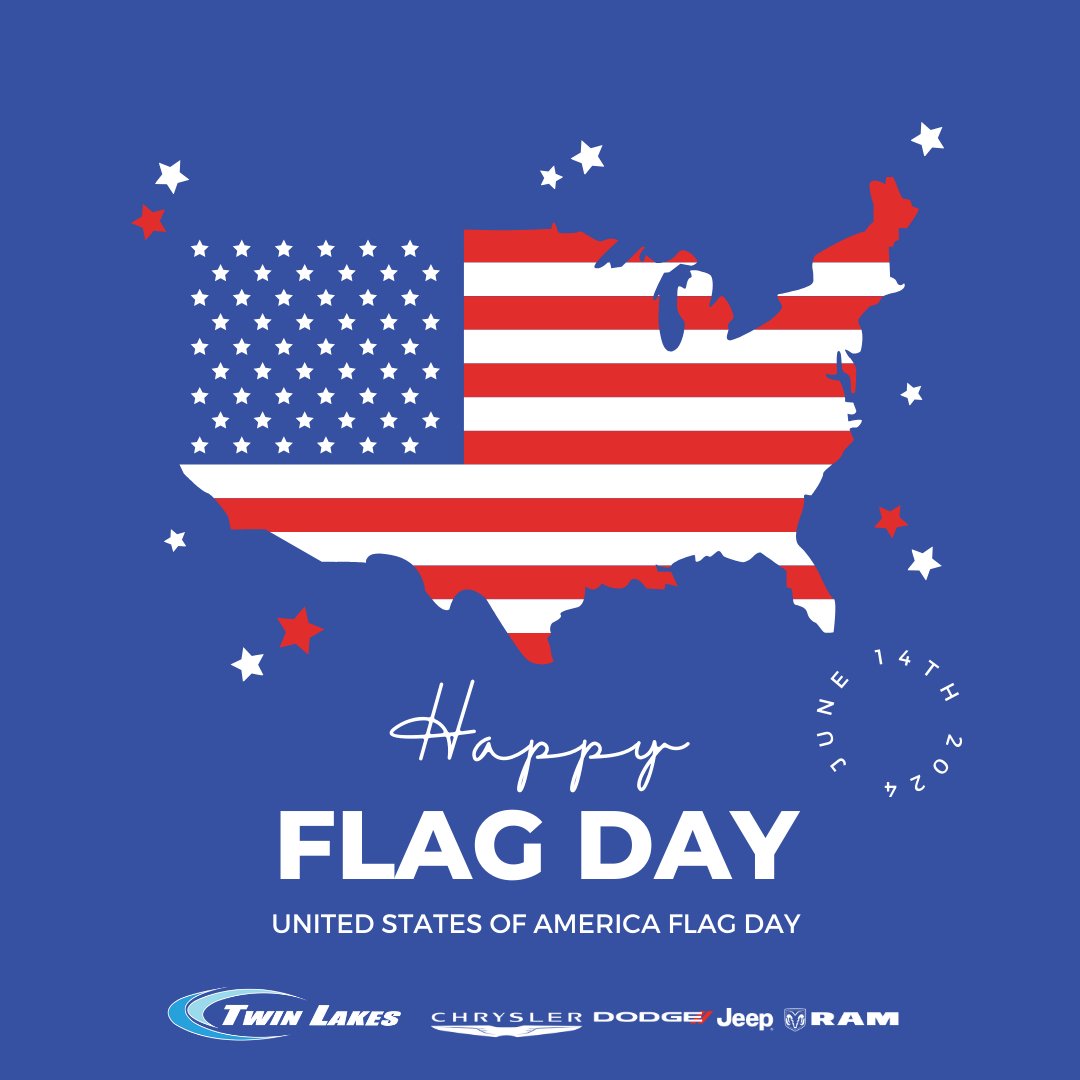 TwinLakesCDJR's tweet photo. 🇺🇸 Happy Flag Day! 🇺🇸

Today we honor the symbol of our nation and the values it represents: freedom, unity, and resilience. Let's celebrate the Stars and Stripes and all that it stands for.

Wishing everyone a proud and patriotic Flag Day!

#ProudToBeAmerican #TwinLakesCDJR https://t.co/nJNiNyRCCO