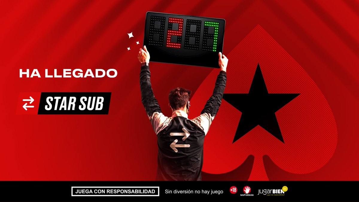 PokerStarsSpain's tweet photo. ¡Que te lo arregle un suplente! 😬 

Con el inicio de la #Eurocopa llega también #StarSub, la opción de que una apuesta que no se cumpla sobre un jugador que sea sustituido, puede ser completada por su suplente.

Más opciones, menos riesgo. 🚀 https://t.co/z6s6d0g4le