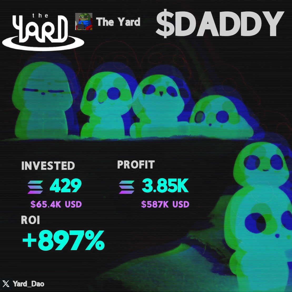 $DADDY

30k to 13M ATH

450x

Yard stays locked in even when market is down bad, casino is always open

Purge has commenced. Engage for a chance to be invited 👀👀