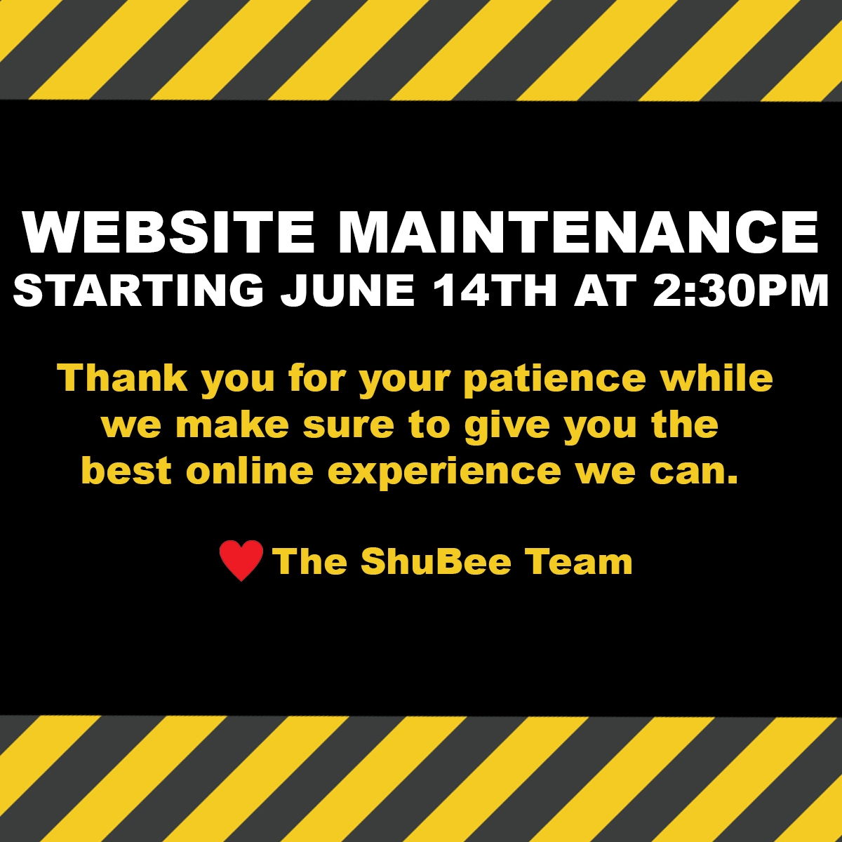 Hey guys, just wanted to let you know that our website will be down today starting at 2:30 so that we can work on giving you the best experience! Thank you for all of your support! We will be back up and running as soon as possible. ❤️