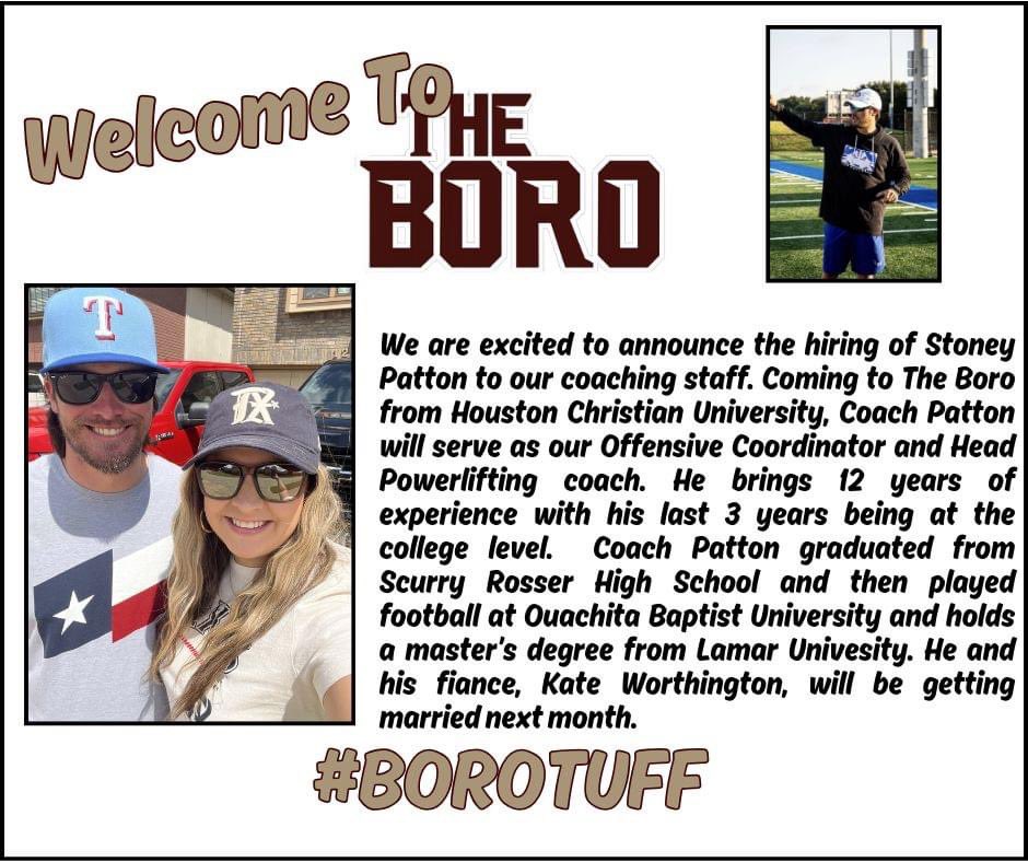 Whitesboro Bearcat Athletics (@wisdbearcats) on Twitter photo Help us welcome <a href="/Coach_Patton27/">Stoney Patton</a> to <a href="/BoroTuffFB/">Whitesboro Bearcat Football</a> & <a href="/WhitesboroHS/">Whitesboro High</a> #BOROTUFF #IGYSIX Help us welcome <a href="/Coach_Patton27/">Stoney Patton</a> to <a href="/BoroTuffFB/">Whitesboro Bearcat Football</a> & <a href="/WhitesboroHS/">Whitesboro High</a> #BOROTUFF #IGYSIX