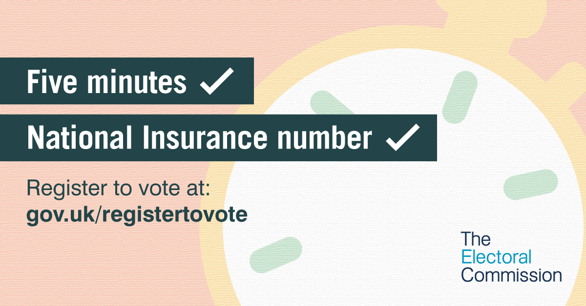 lb_southwark's tweet photo. If you aren’t registered you can’t use your vote.
The General Election is on Thursday 4 July.
To have your say register to vote before the deadline on 18 June.
All you need to register online to vote is your National Insurance number https://t.co/fCFiGCsRzM #GetElectionReady https://t.co/Rai9F34iM1