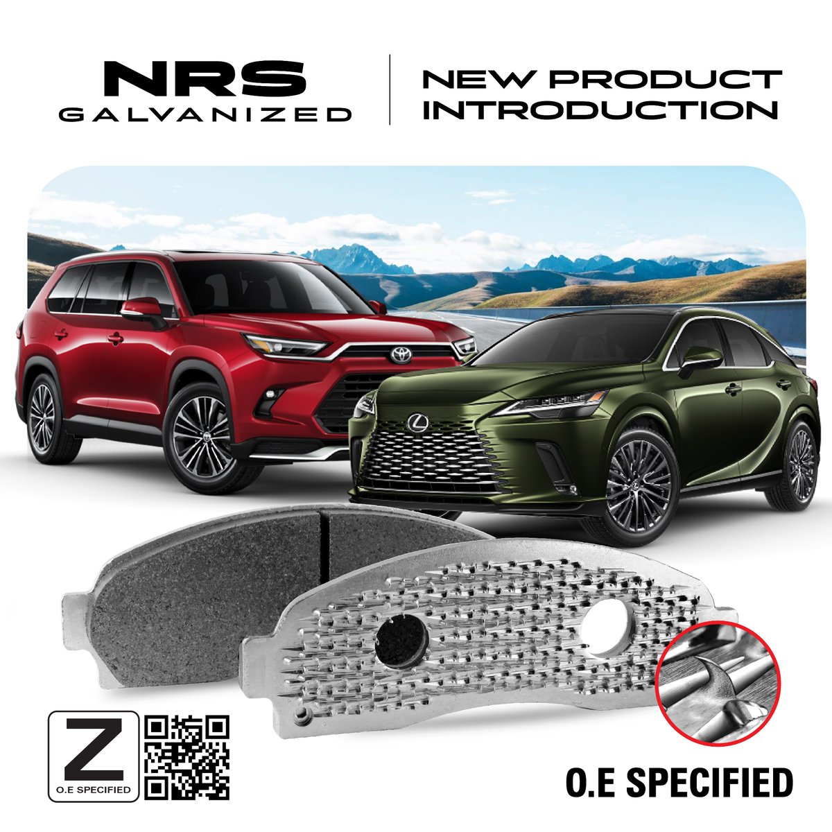 NRSBrakes's tweet photo. 🚗🔧 Exciting news! NRS Brakes just launched a new part number in our Galvanized Premium Brake Pad lineup, covering over 630,000 vehicles including the Toyota Grand Highlander and Lexus RX350H. Experience unmatched durability and performance with NRS Brakes. #NRSBrakes #BrakePads https://t.co/PXNwAWe5MN