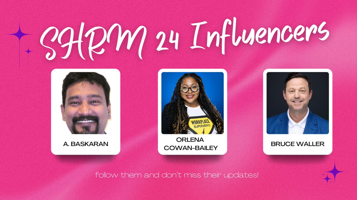 Heading to #SHRM24? Follow the <a href="/SHRM/">SHRM</a> influence team for insights &amp; inspiration! 👥🔗x.com/i/lists/180167… #FollowFriday <a href="/sbrownehr/">Steve Browne</a> @conmkw <a href="/JoshERock/">Josh Rock</a> <a href="/KyraMatkovichHR/">Kyra Matkovich, SHRM-CP</a> @jbaliv <a href="/JeffPally/">Jeff Palkowski, MHRM, SHRM-SCP, PMQ, PHR</a> <a href="/TimSackett/">Tim Sackett SCP,SPHR</a> <a href="/anisharavind/">Anish Aravind</a> <a href="/baski_LA/">Baskaran Ambalavanan</a> <a href="/OrlenaOfficial/">Orlena Cowan-Bailey, SHRM-SCP</a> <a href="/BruceWaller/">Bruce W. Waller</a> #HR #Leadership #FF