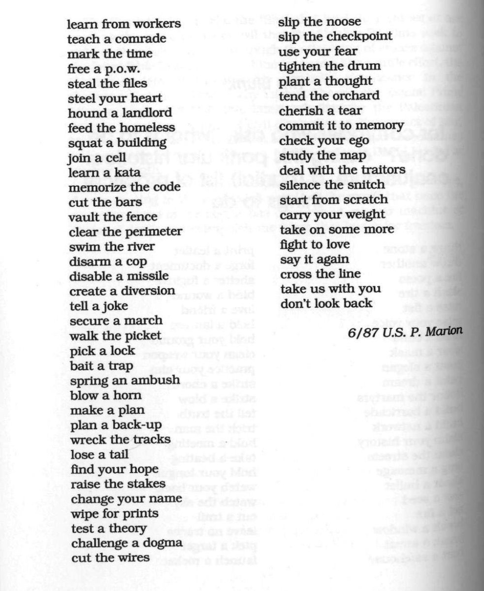 for comrades who ask , “ what is to be done ? “ during this particular historical conjuncture , a ( partial ) lost of practical things to do

from USP marion