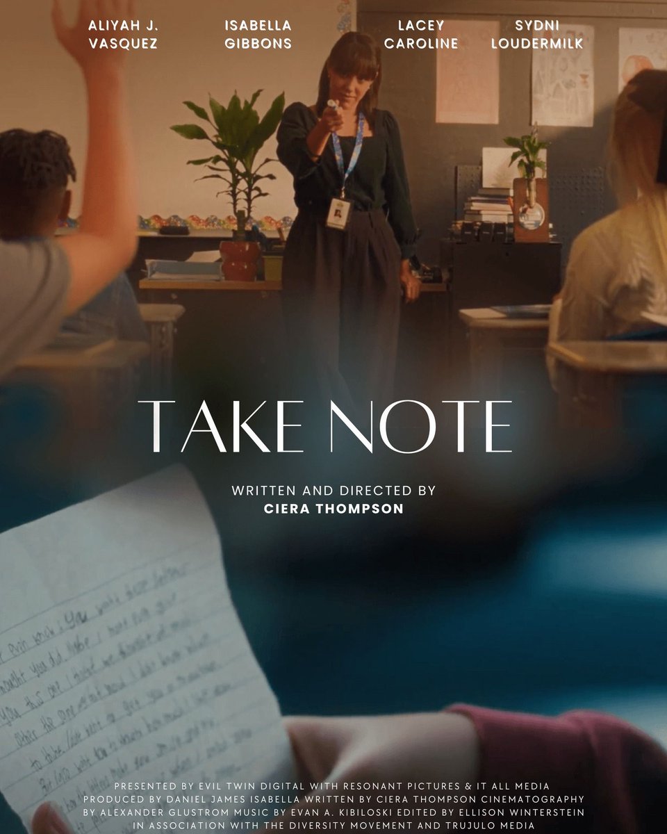 The official poster for Take Note, premiering tomorrow at the Charlotte Black Film Festival!