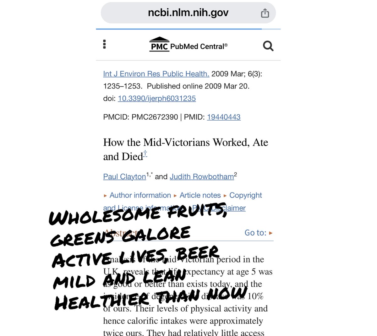 Mid-Victorian working class surprise: many healthy habits-diets rich in produce, whole grains, nuts, fiber; moderate alcohol; high physical activity. 8-10 servings fruits/veggies daily - nourishment resembling Mediterranean style. Lower obesity and labor-intensive lives.