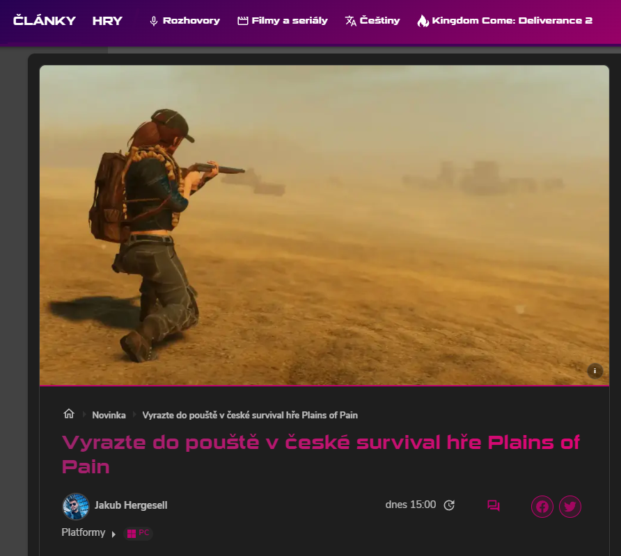 FoscoAlma's tweet photo. Díky @SPITEcz za první článek v ČR o nové české survival hře Plains of Pain! 
@Steam @Plains_of_Pain #EarlyAccess https://t.co/zJAcIW3WFY