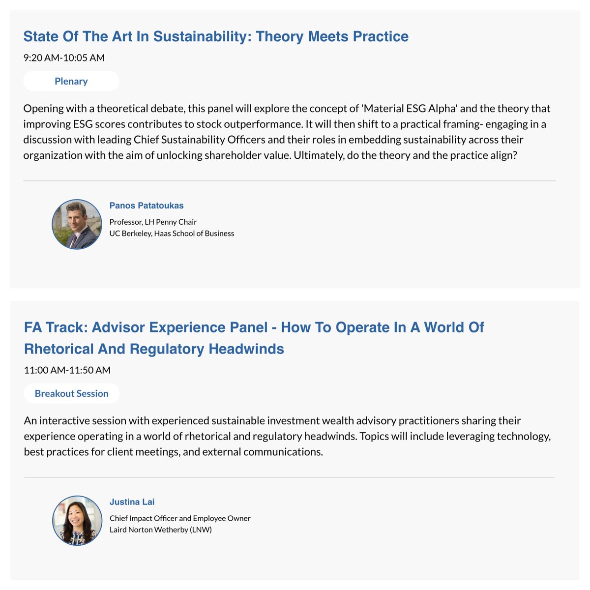 Roll call for <a href="/US_SIF/">US SIF</a> Forum on sustainable investing in Chicago on June 24-26th? What friends of <a href="/haasimpinv/">Sustainable and Impact Finance | Berkeley Haas</a> will be there? Please attend the plenary by <a href="/CalPanos/">Panos N. Patatoukas</a> on State Of The Art In Sustainability, and the panel on Advisor Experience by our instructor Justina Lai #FORUM2024