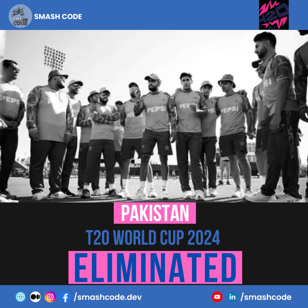 Smashcodedev's tweet image. Pakistan knocked out of T20 Word Cup in group stage for the first time
#smashcode #smashcodedev #letsconnect #USAvIRE
#T20WorldCup
