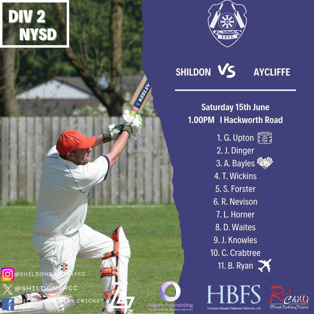 🚨🚨 SATURDAY TEAM NEWS 🚨🚨

The 1st XI host Newton Aycliffe. Skipper Greg Upton has named 1 change, with Darren Waites coming into the side for Phil Garbutt who is unavailable. 

The 2nd XI’s fixture at Eryholme has been called off due to a waterlogged pitch. 

#UpTheBR #NYSD