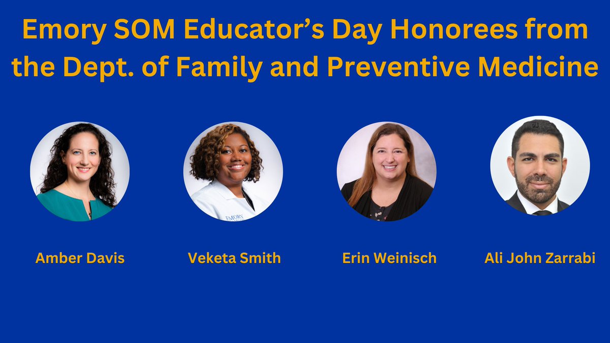 Emory Dept of Family & Preventive Medicine (@emoryfammed) on Twitter photo Congratulations to our <a href="/EmoryFamMed/">Emory Dept of Family & Preventive Medicine</a> faculty who were nominated by their colleagues and learners and honored by <a href="/EmoryMedicine/">Emory School of Medicine</a> for 2024 Educator's Day! #MedEd <a href="/EmoryPASOM/">Emory PA Program</a> Congratulations to our <a href="/EmoryFamMed/">Emory Dept of Family & Preventive Medicine</a> faculty who were nominated by their colleagues and learners and honored by <a href="/EmoryMedicine/">Emory School of Medicine</a> for 2024 Educator's Day! #MedEd <a href="/EmoryPASOM/">Emory PA Program</a>