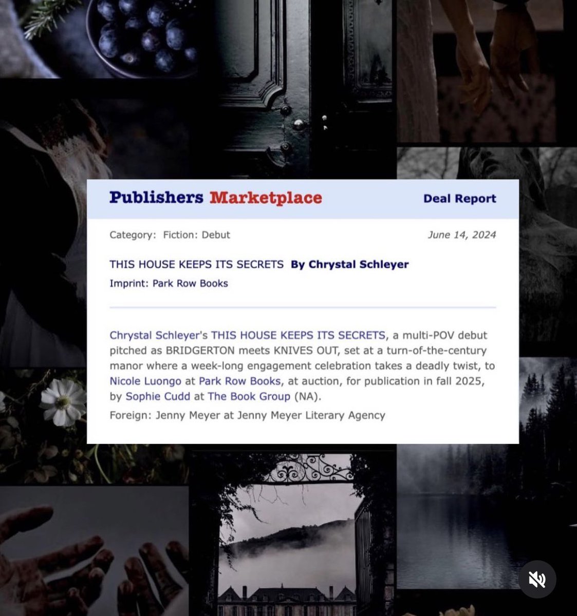 Shouting this one from the rooftops!!🗣️

ATTN: anyone who already binged #bridgertonseason3 and/or loved #KNIVESOUT … Have I got the book for you!

I couldn’t be prouder to publish Chrystal Schleyer’s clever, twisty, and *quite literally* read-it-in-one-sitting debut! 
☠️💍🤫🧩