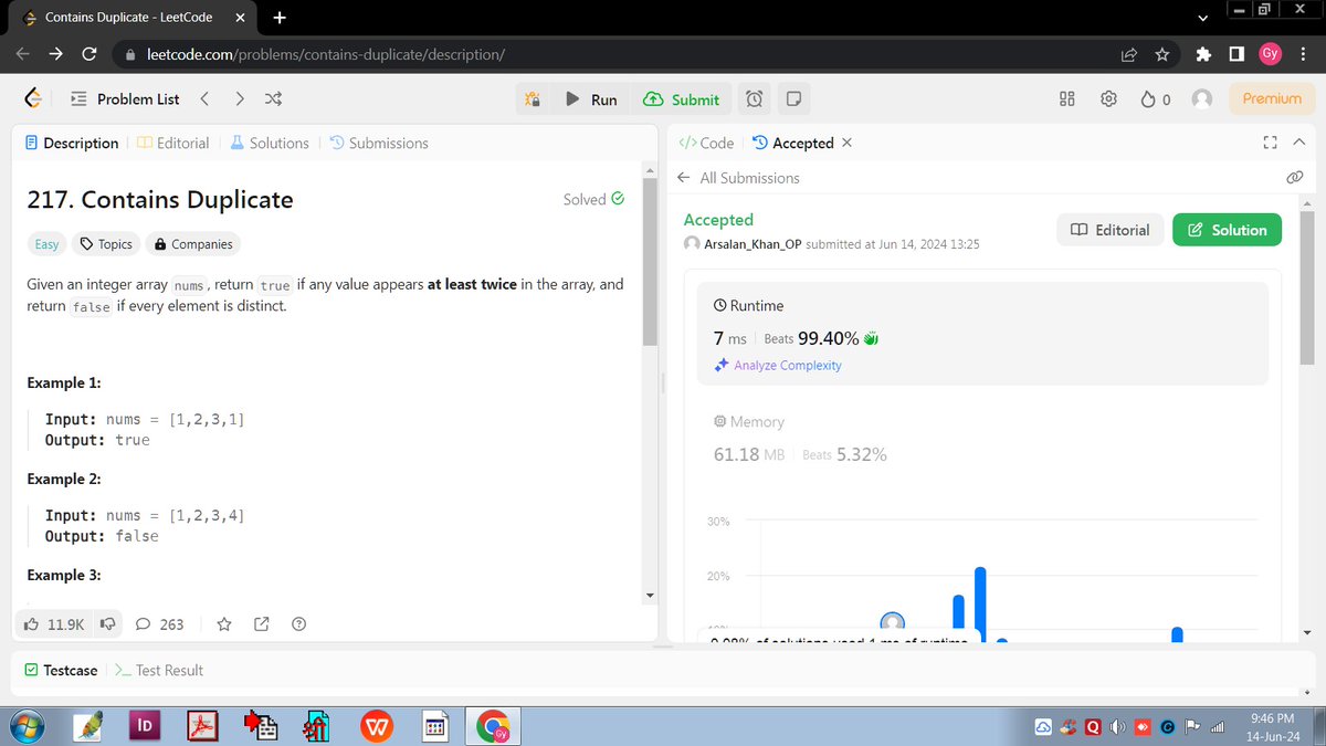 ArsalanKhan7OP's tweet image. ๐ Wow, I'm in shock! Just beat 99.40% of people in runtime complexity on LeetCode's Contains Duplicate problem without any help! ๐ฅ I know it's an easy one, but this is all the motivation I need. ๐ช #CodeVictory #LeetCode #ProgrammingAchievement