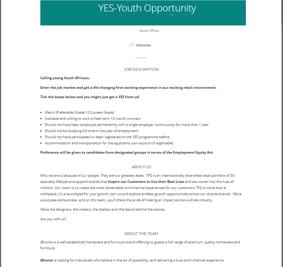Nayi_iplug's tweet photo. Nayi iLearnership ye Foschini Group (TFG) very good stipend pm

Aged between 18 years and older
Matric (Preferable) Grade 10 (Lowest Grade)
Available and willing to work a fixed term 12-month contract

Application process> https://t.co/7GGONYEPPL
-- https://t.co/urI7Vt6hOh
