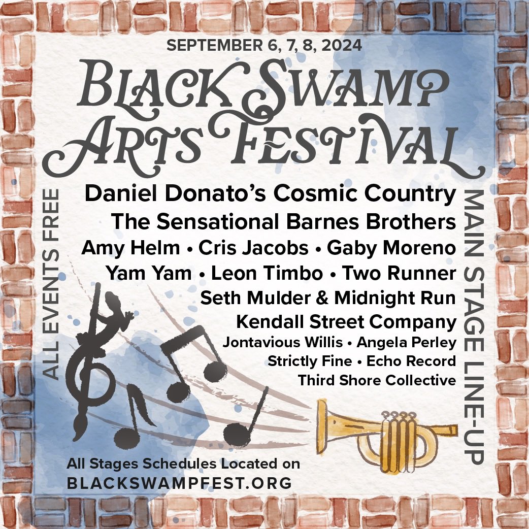 BlackSwampFest's tweet photo. The BSAF is excited to announce 2024 Main Stage music lineup for the 31st annual event. The lineup showcases incredible national, international, regional, &amp; local musical talent in BG, Ohio September 6, 7, &amp; 8 Full lineup online https://t.co/bVdfDQx46V #music #bsaf #bsaf24 https://t.co/HVyeeQBIAq