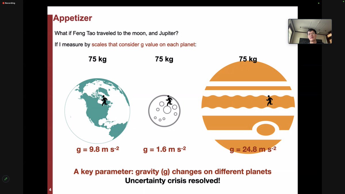 Yiqi Luo (@yiqiluo) on Twitter photo How does artificial intelligence, AI, facilitate scientific discovery? Thatās an issue explored by Feng Tao <a href="/phxtao/">Feng Tao é¶é³³</a> at Cornell U. on SOC storage. He showed how a parameter, gravity, influences his weight on Earth, Moon, and Jupiter. Constraining it leads to prediction convergence How does artificial intelligence, AI, facilitate scientific discovery? Thatās an issue explored by Feng Tao <a href="/phxtao/">Feng Tao é¶é³³</a> at Cornell U. on SOC storage. He showed how a parameter, gravity, influences his weight on Earth, Moon, and Jupiter. Constraining it leads to prediction convergence