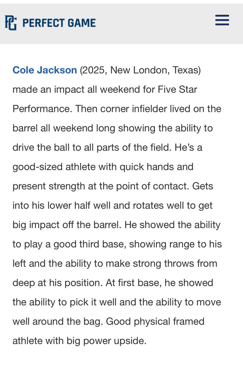 Thanks for the write up <a href="/PG_Scouting/">Perfect Game Scout</a> 
<a href="/Texas_PG/">Perfect Game Texas</a> <a href="/FiveStarPB/">5 Star Performance</a> <a href="/WestRuskBsbl/">West Rusk Baseball</a> <a href="/NicoMoran/">Nico Moran</a> <a href="/elijah_trest4/">Elijah Trest⚾️</a> <a href="/jslowe50/">Sean Lowe</a> <a href="/justinwells2424/">Justin Wells</a> <a href="/SR_scouting/">Scouting Report</a>