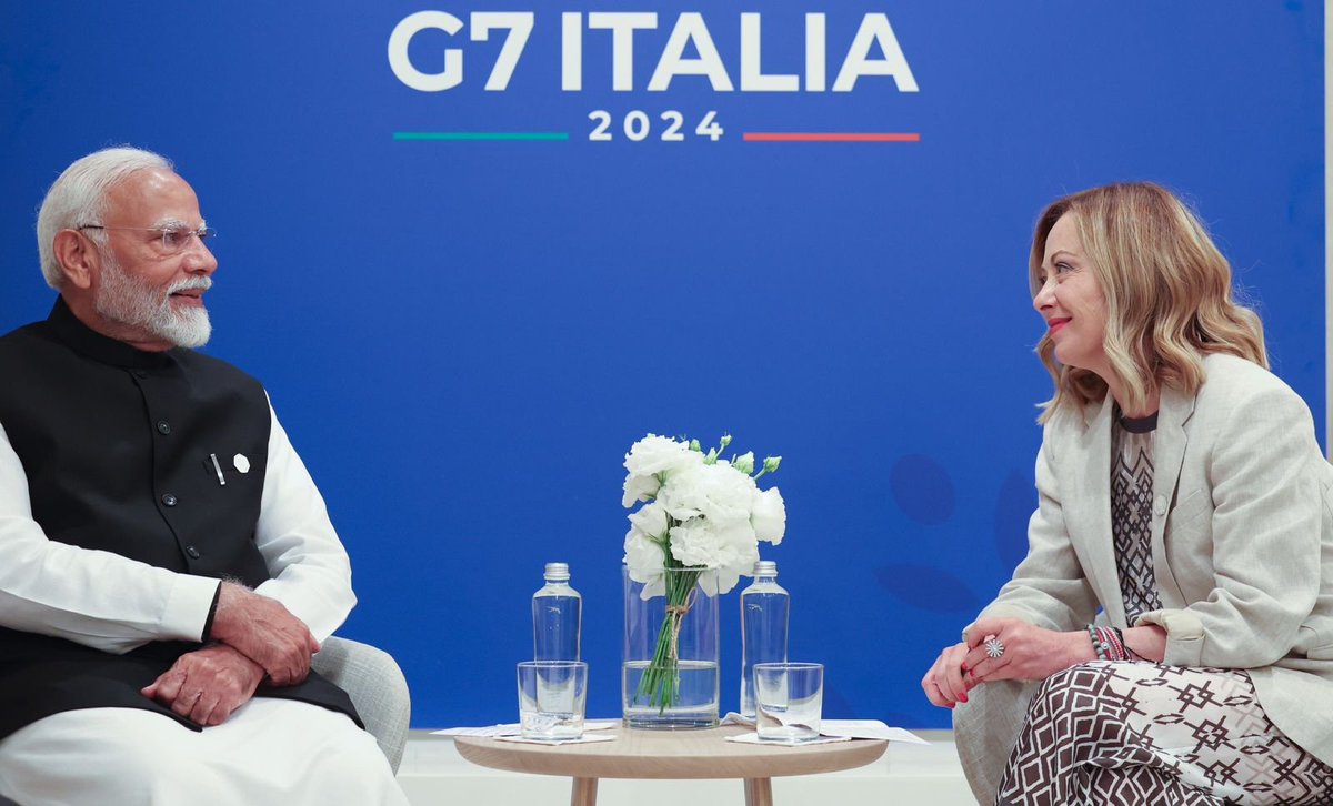 Narendra Modi (@narendramodi) on Twitter photo Had a very good meeting with PM <a href="/GiorgiaMeloni/">Giorgia Meloni</a>. Thanked her for inviting India to be a part of the G7 Summit and for the wonderful arrangements. We discussed ways to further cement India-Italy relations in areas like commerce, energy, defence, telecom and more. Our nations will Had a very good meeting with PM <a href="/GiorgiaMeloni/">Giorgia Meloni</a>. Thanked her for inviting India to be a part of the G7 Summit and for the wonderful arrangements. We discussed ways to further cement India-Italy relations in areas like commerce, energy, defence, telecom and more. Our nations will