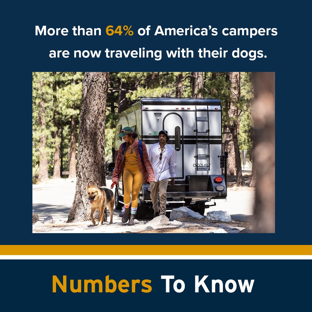 RV_Industry's tweet image. The 2024 Kampgrounds of America Camping &amp;amp; Outdoor Hospitality Report found that more than 64% of America’s campers are now traveling with their dogs. 
Read the full report here 👉 bit.ly/3VJeurm
#NumbersToKnow