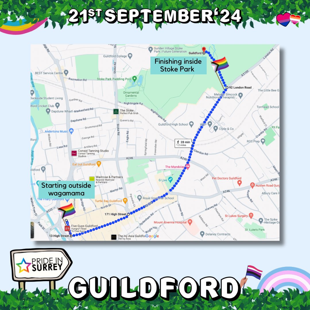 Pride in Surrey 2024 Parade Wristbands Are Now Available! #PrideIsAProtest 🏳️‍🌈🏳️‍⚧️
 
We are delighted to announce the route for this year’s Pride Parade, coming to Guildford on 21st September.

🌈 prideinsurrey.org/parade