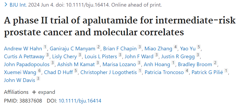 OncHahn's tweet photo. (1/5) Tweetorial for our phase II, investigator-initiated trial of 6 months, pre-operative apalutamide monotherapy for men with localized IRPCa led by @jdhdavis and the @MDAndersonNews Uro Onc team https://t.co/MHkwgRfn0r in @BJUIjournal https://t.co/yULc5zOmoY