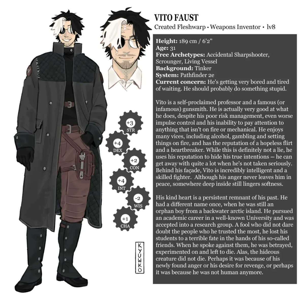 kyuwko's tweet image. my favourite oc deserved a new character sheet &amp;lt;3 #pathfinder2e #dndart