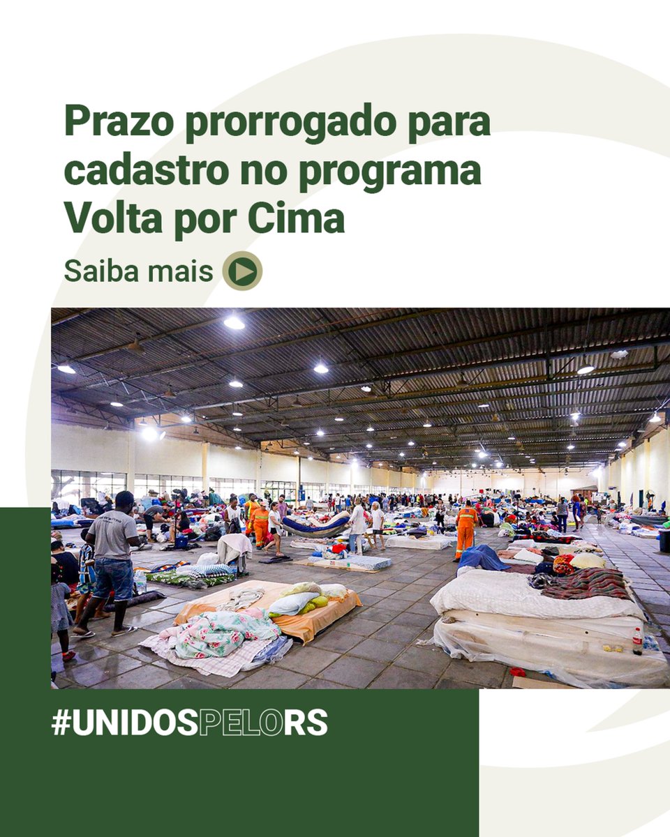 Granpalrs's tweet photo. #UnidosPeloRS | 🚨Fique ligado! O prazo para se cadastrar no programa Volta por Cima foi prorrogado até o dia 9 de julho. https://t.co/3eiuuZj4CD