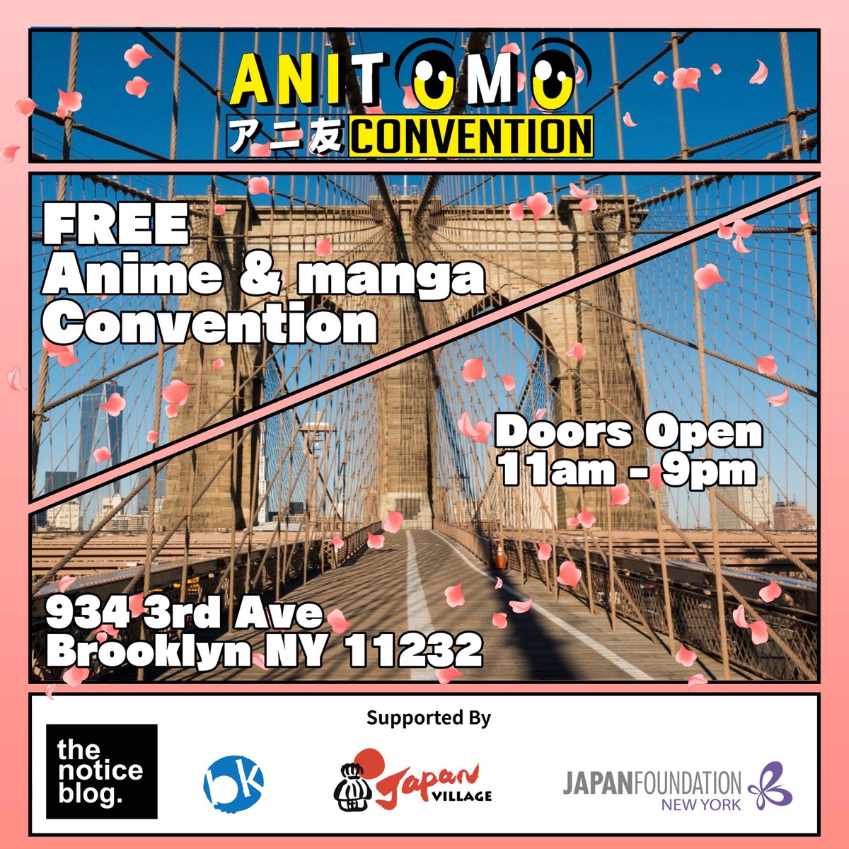 TheNoticeBlog's tweet image. We are PROUD to be a Fiscal Sponsor of the 2024 AniTOMO Con! 

Saturday, July 20th 2024, 11am - 9pm at
Japan Village, Industry City - 934 3rd Ave Brooklyn NY 11232

#nonprofits #animeconventions #summer #summerevents #thenoticeblog #anitomo #blackanime  #brooklynevents