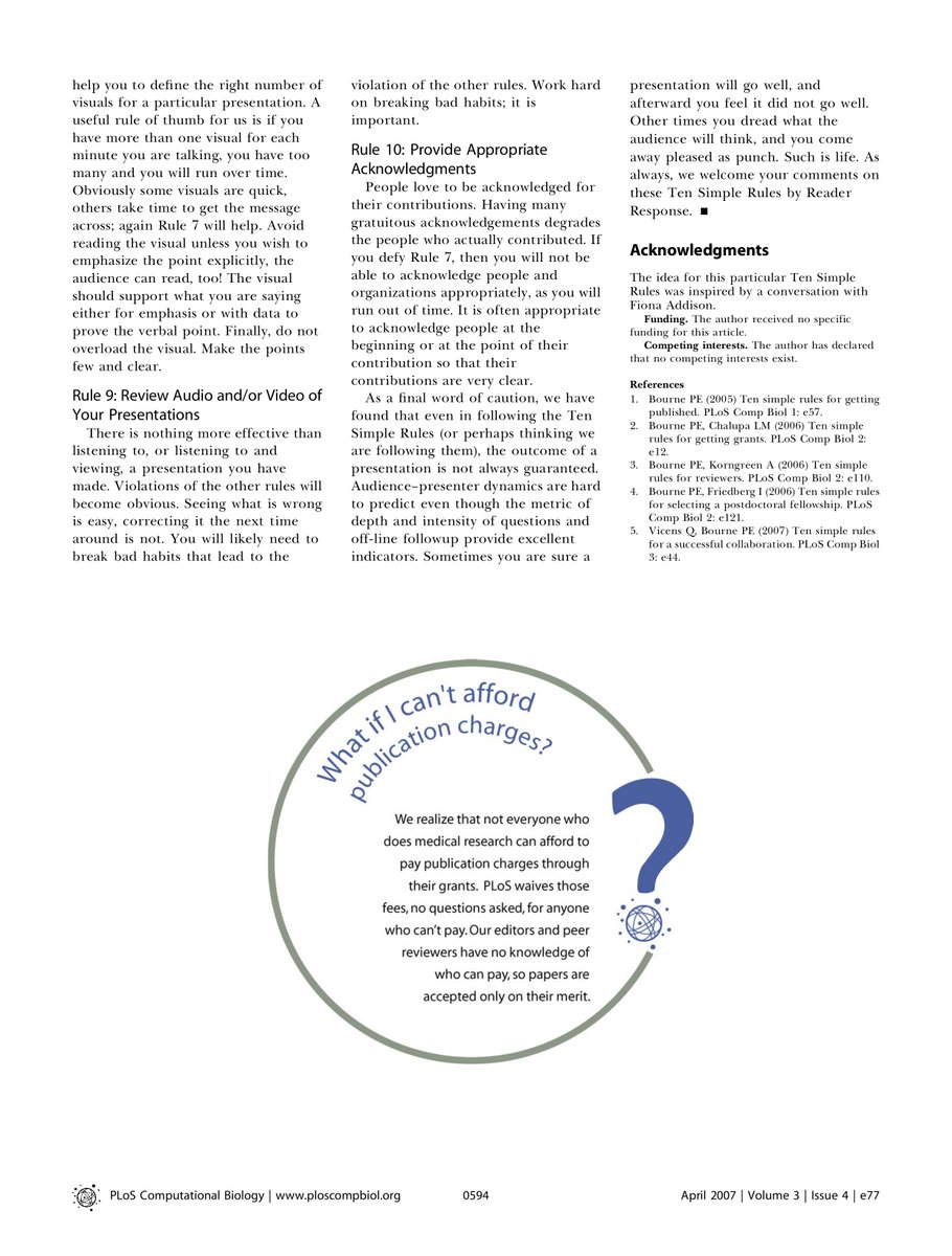 Ten Simple Rules for Making Good Oral Presentations (2/2)