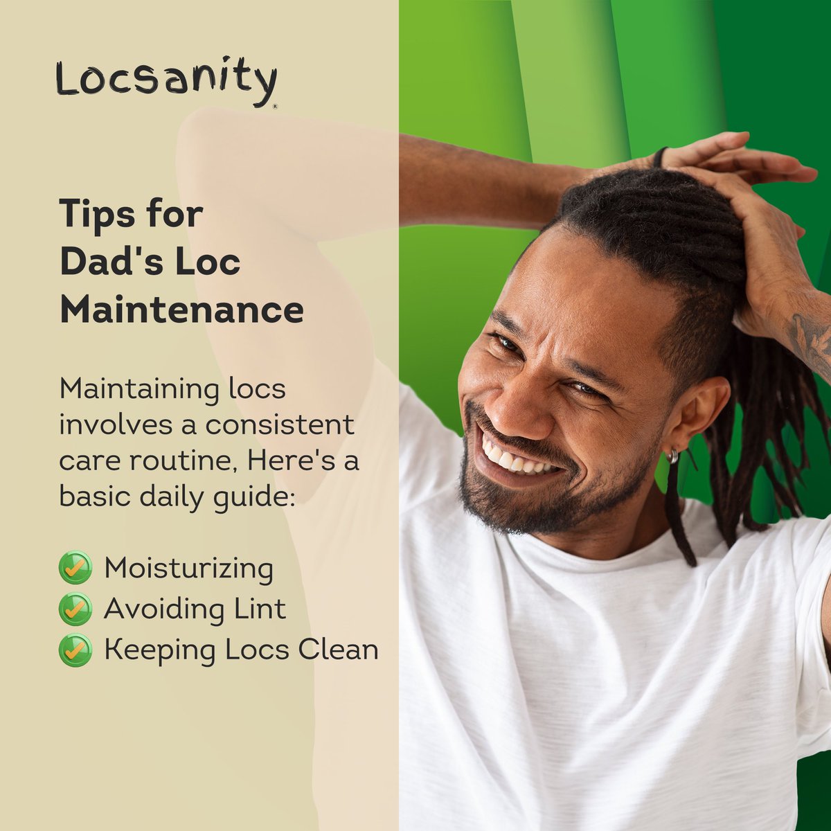 locsanity's tweet image. Celebrate Father’s Day with Locsanity’s top loc care tips and styles!👨🏾 Explore classic styles like simple twists, neat retwists, and accessorize with beads. 

Discover more tips and premium loc care products on our blog! 🌿✨

#FathersDay #Locsanity #LocCare #NaturalHairCare
