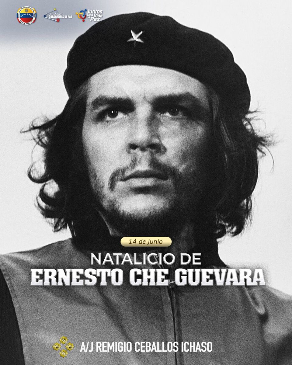 Cmdte Ernesto "Che" Guevara, Guerrillero Heróico, quien dedicó su vida a la lucha por las causas justas, la igualdad y libertad!. Su legado y espíritu revolucionario nos inspira para garantizar la dignidad de los pueblos rebeldes del Mundo.

#VenezuelaYSuGenteBella