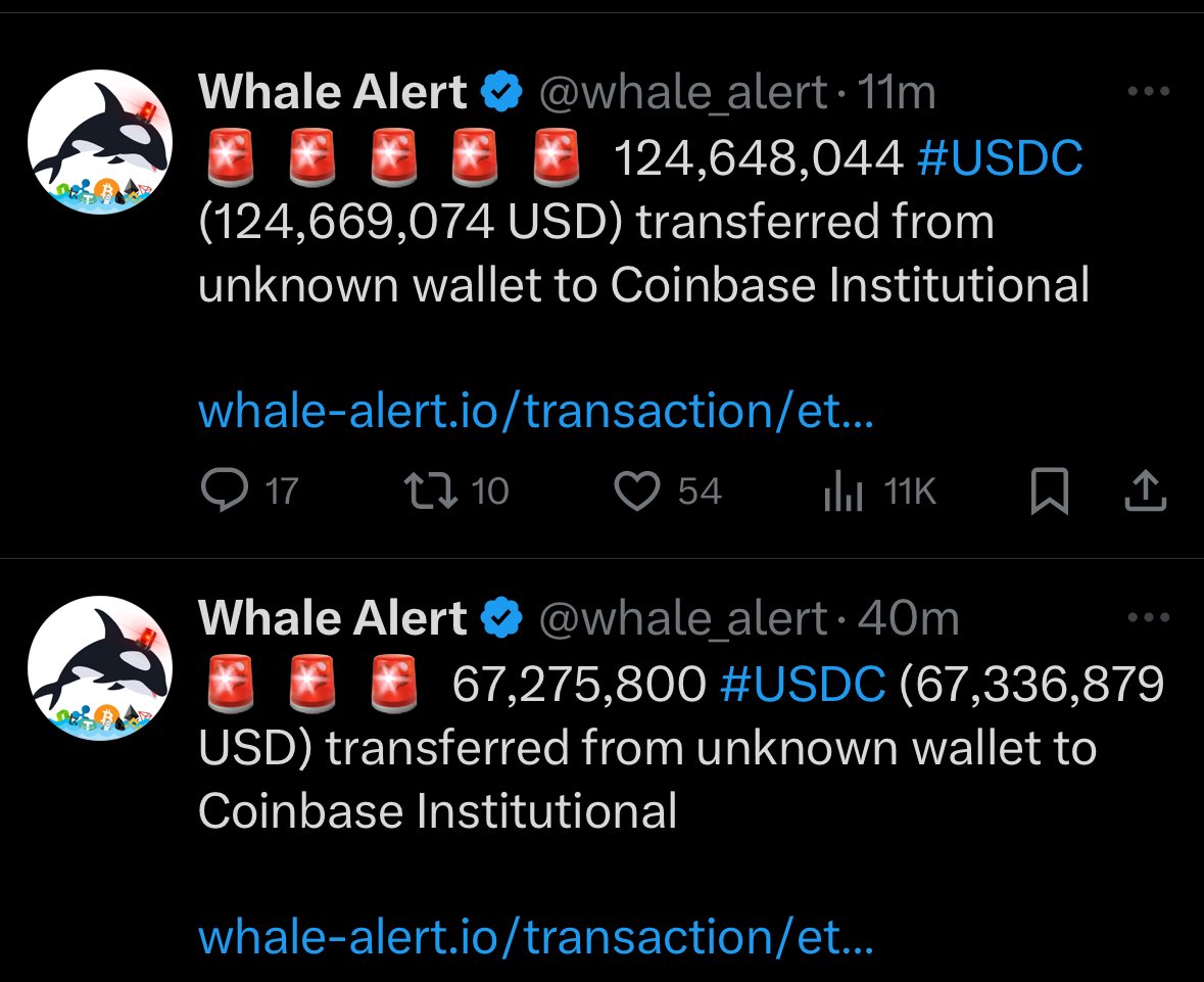 🚨 BREAKING 🚨

SOMEONE JUST TRANSFERRED 
$189 MILLION USDC TO COINBASE
INSTITUTIONAL ACCOUNT. 

WHALES ARE BUYING THE DIP 🔥