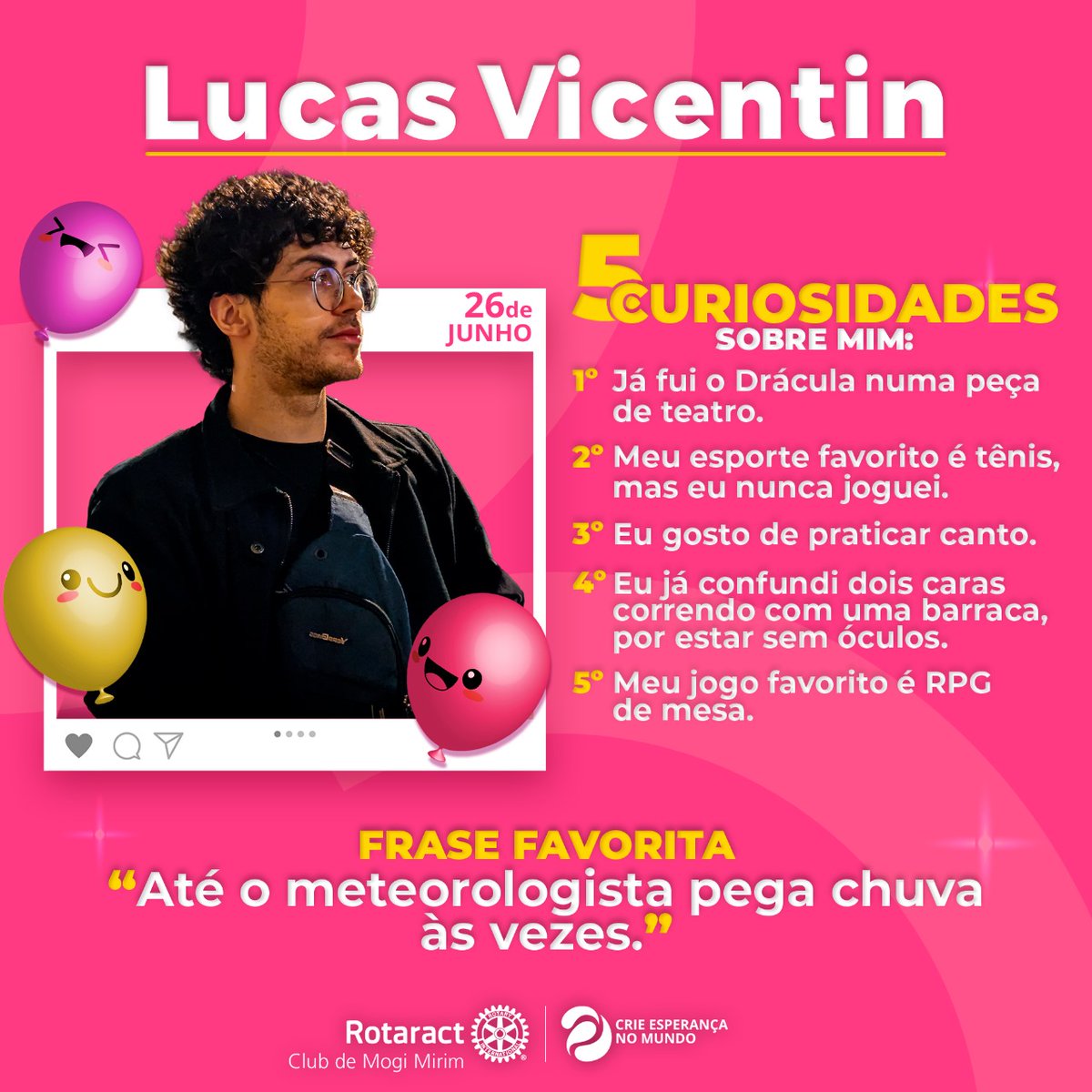 eteractmm's tweet image. Venha conferir os Aniversariantes do mês de Junho do nosso clube e comemore junto conosco!

Desejamos tudo de mais lindo e belo do mundo à vocês. Agradecemos por todos os momentos e que vocês continuem sendo uma inspiração para todos nós! 🩷🥳👽

#aniversario #rotaract