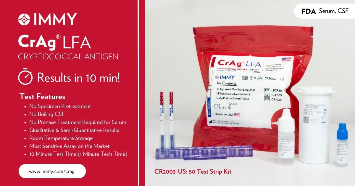 IMMYdiagnostics's tweet photo. ⏱ Early detection saves lives! The #CrAgLFA offers rapid, accurate #diagnosis of cryptococcal antigen &amp; is a key tool in combating #cryptococcalmeningitis in #HIV/#AIDS patients.

Results in just 10 mins &amp; no specimen pretreatment. 

Learn more: https://t.co/r97hRsj9VU https://t.co/9UYwnluWCh