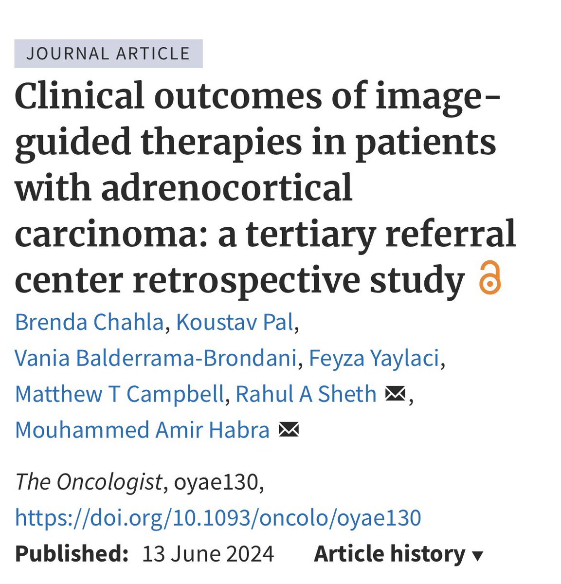Brenda Chahla (@brendachahla1) on Twitter photo Just published our newest article about the clinical outcomes of image-guided therapies in patients with adrenocortical carcinoma. <a href="/OncJournal/">The Oncologist</a> #endocrinology #adrenocorticalcancer #cryoablation #embolization
pubmed.ncbi.nlm.nih.gov/38869364/ Just published our newest article about the clinical outcomes of image-guided therapies in patients with adrenocortical carcinoma. <a href="/OncJournal/">The Oncologist</a> #endocrinology #adrenocorticalcancer #cryoablation #embolization
pubmed.ncbi.nlm.nih.gov/38869364/
