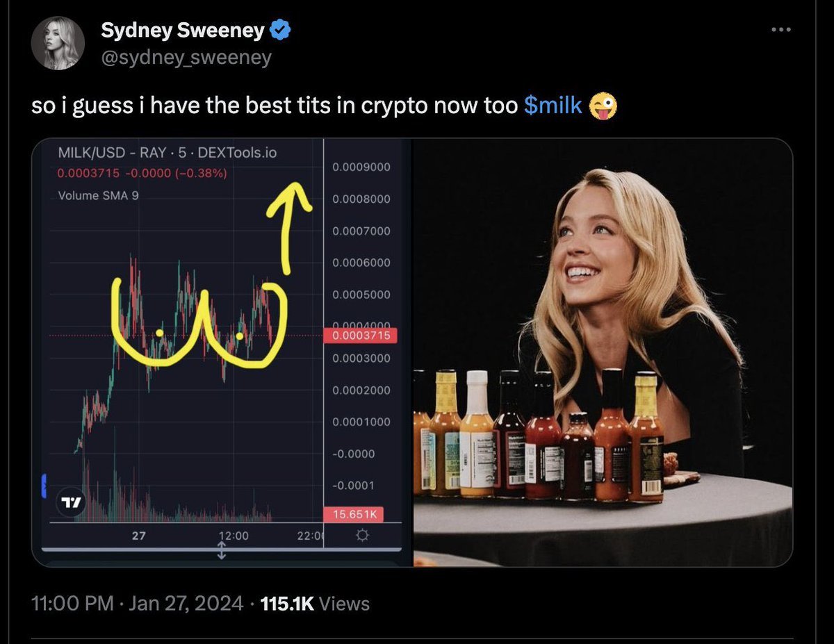 sweeneyonsol's tweet photo. who hacked sydney sweeney and posted $milk?

the truth: https://t.co/UoESe9ja46
